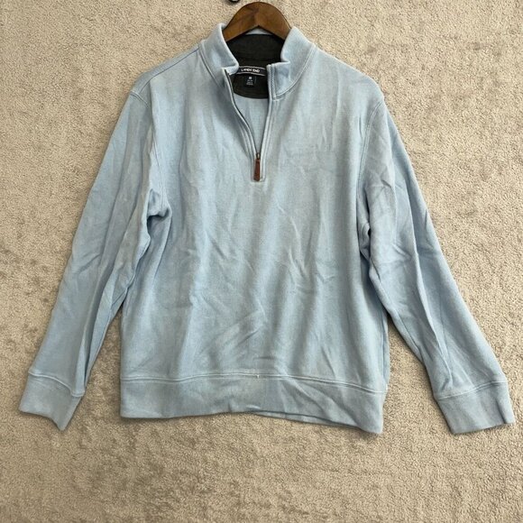 Lands' End Men's M 1/4 Light Blue Zip Pullover Sweater Cotton Blend Long Sleeve - Picture 1 of 5